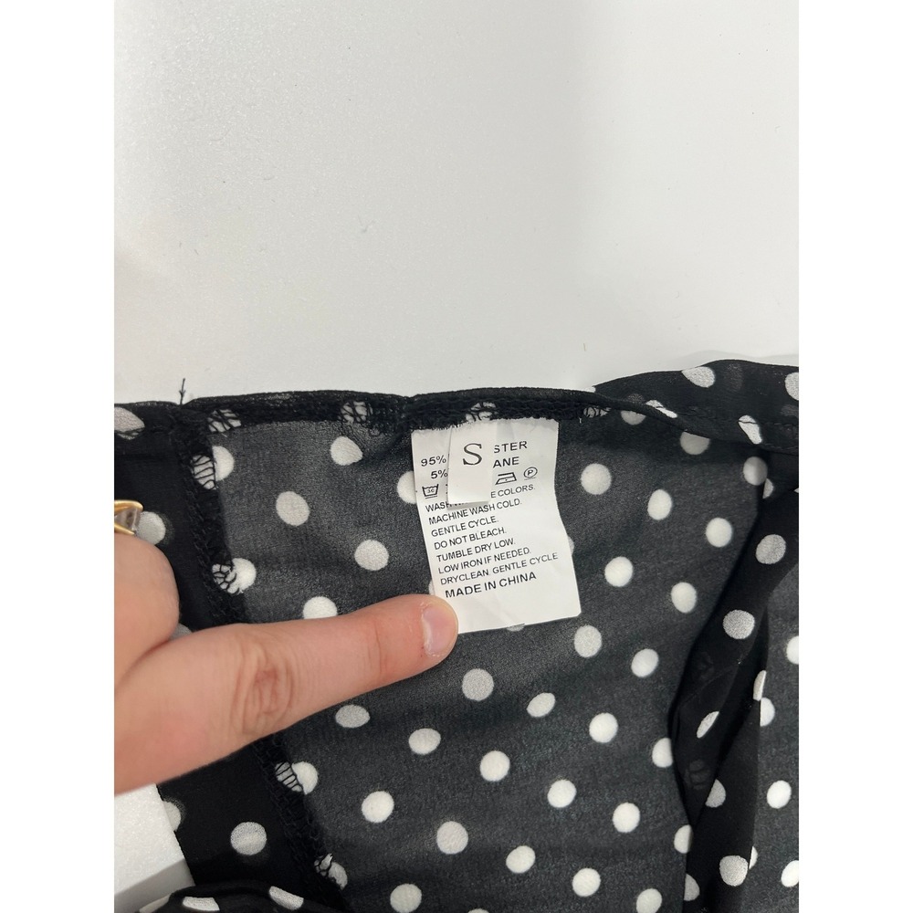 Y2K Babydoll Going Out Top Womens S Black Polka Dot Sheer Chic Minimalist - Picture 5 of 9
